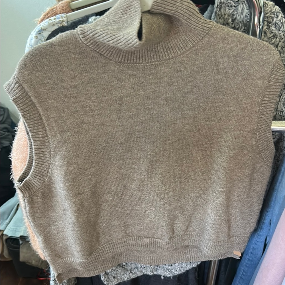 Cozy Beige Turtleneck Sweater Vest